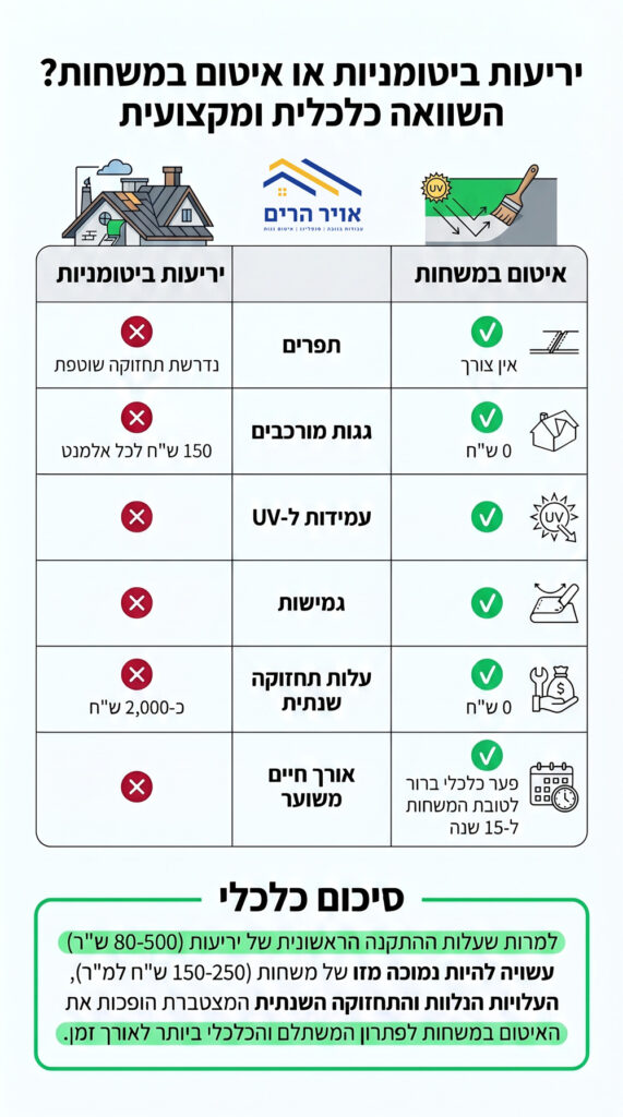 יריעות ביטומניות מול איטום במשחות - השוואה מפורטת