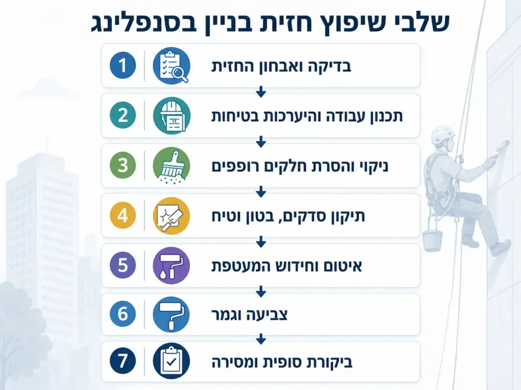 שלבי שיפוץ חזית בניין בסנפלינג